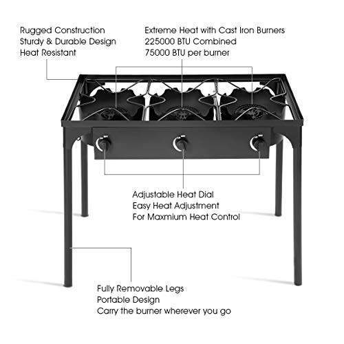 GYMAX Outdoor Stove, 3Burner High Pressure Propane Gas Camp Stove with