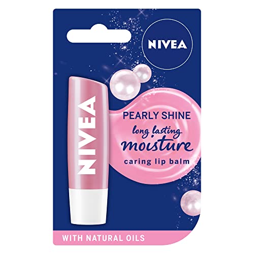 NIVEA Lip Balm Pearly Shine Pack of 12 (12 x 4.8g), Moisturising Lip Balm Enriched with Pearl & Silk Extracts, Shimmery Lip Gloss for Girls for 24h Hydration, Lip Care