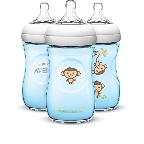 Avent BPA Free 3 Pack 9 Ounce Decorated Natural Bottle - Blue Monkeys - BC994812