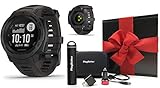 Garmin Instinct (Graphite) Outdoor GPS Watch Gift Box Bundle | with PlayBetter Portable Charger, USB Car & Wall Adapters, Hard Case | Rugged GPS Watch | Heart Rate | Black Gift Box, Red Bow