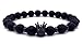 Men's & Women's Imperial Crystal Crown Charm Antique Beaded Natural Stones Bracelet, Black Color