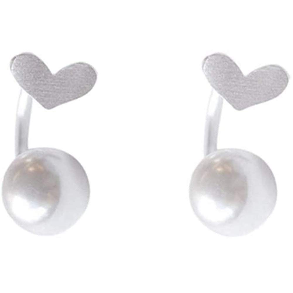 Hypoallergenic Heart Hoop Earrings UK - 925 Sterling Silver Faux Pearl Ear Jacket, Half Huggie Cartilage Jewellery Gift for Women (Wedding/Christmas)