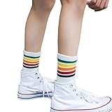 Socks,toraway Girls Fashion Casual Rainbow Stripe Warm Cotton Soft Socks (White)
