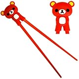 Cute Rilakkuma Bear Plastic Chopsticks with Silicone Guide/Training Connector -Red color