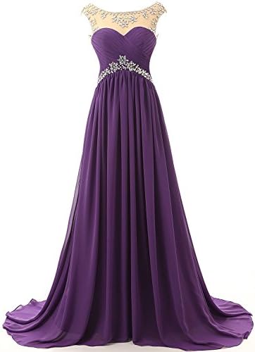 Vivebridal Beaded Straps Bridesmaid Prom Dress Sparkling Embellished Evening Gown Grape US15w
