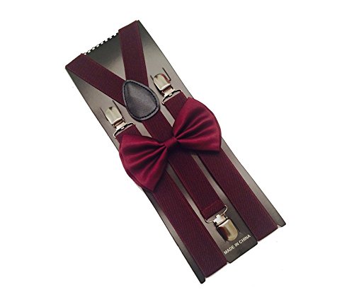 Wine Mens Bowtie Set Youth Bow Tie and Suspenders for Men Clip Suspenders