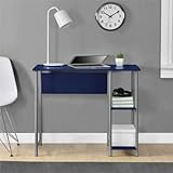 Mainstays Basic Student Desk Sturdy metal frame accented by shelving .Model: 9120596W / Color:Navy