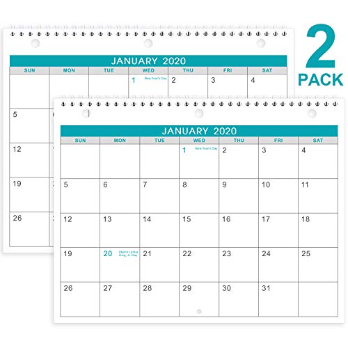 2020 Calendar - 2 Pack Monthly Wall/Desk Calendar, Generous Memo Lined Pages with A4 Premium Thick Paper, January 2020 - December 2020, Bonus 2020 Yearly Planning, 11 x 8.5 Inches