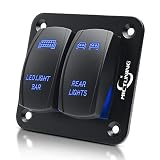 MICTUNING 12V 24V 2 Gang Aluminum Rocker Switch Panel - 5 Pin On Off Toggle Switch with Blue Backlit LED for Car Truck Boat Marine