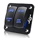 MICTUNING 12V 24V 2 Gang Aluminum Rocker Switch Panel - 5 Pin On Off Toggle Switch with Blue Backlit LED for Car Truck Boat Marine