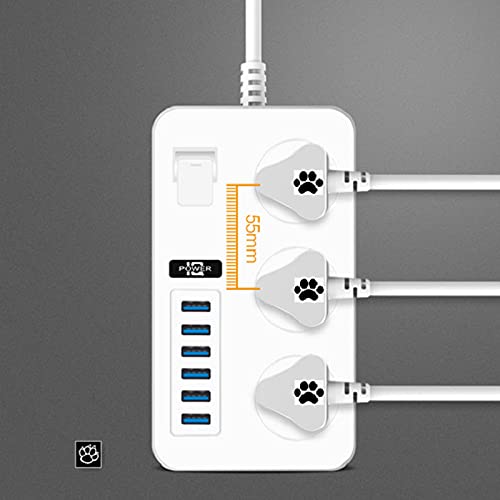 E-MEI Jia Universal Power Strips 3 Way Outlets 6, 3.1A (White)