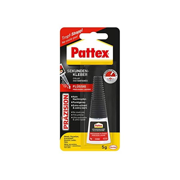 Pattex Sekundenkleber PrÃ¤zision, Superkleber fÃ¼r punktgenaues Kleben ohne Nachtropfen, schnelltrocknender, spÃ¼lmaschinenfester FlÃ¼ssigkleber, 1x 5 g Flasche