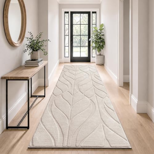 SHACOS Langer Teppich Läufer 80x300 cm Läufer Flur rutschfest Beige Teppichläufer Waschbar Flurteppich Lang Kurzflor Flur Teppich für Küche, Eingang,