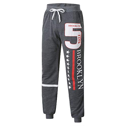 Hunzed Men【Printed sports trousers】Casual Autumn Winter Printed Hip Hop Sports Trousers Pants Jogger Sweatpant (XL, Dark Gray)