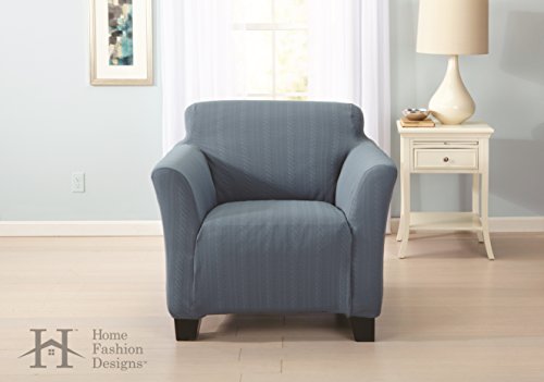 UPC 888583028532, Form Fit, Slip Resistant, Stylish Furniture Shield / Protector with Cable Knit Fabric. Darla Collection Platinum Strapless Slipcover. By Home Fashion Designs Brand. (Recliner, Stone Blue)