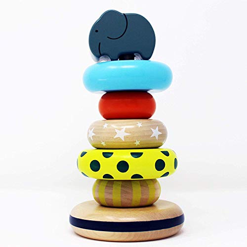 image for Orcamor Wooden Stacking Rings Toy with Elephant Topper - Montessori To