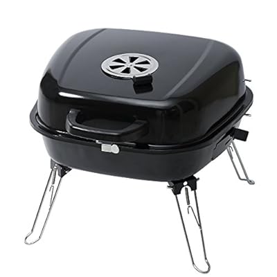 Portable Foldable Tabletop Charcoal BBQ Grill with four Foldable legs and a warming rack for camping ,hiking, picnic