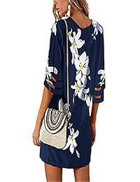 Vestidos de verano para mujer Vestido de verano con cuello en V informal Vestido de verano floral suelto con manga campana