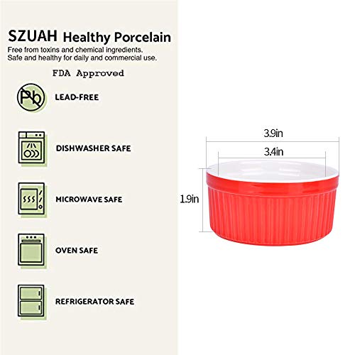 SZUAH Ramekins, Baking Ramekins, 8oz (4 INCH) for Souffle, Creme Brulee and Ice Cream(Set of 6, Assorted Colors)