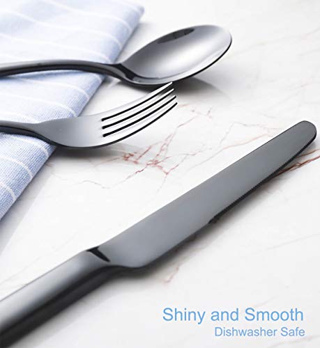 20-Piece Stainless Steel Flatware Silverware Set Service for 4 Dinnerware Mirror Polished Include Knife/Fork/Spoon Dishwasher Safe (Black)