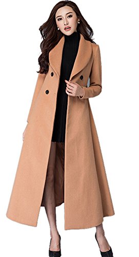 Chickle Women's Lapel Collar Double Breasted Belt Trench Long Wool Coat S Camel Chickle Women's Lapel Collar Double Breasted Belt Trench Long Wool Coat S Camel