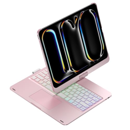 kaidisen Um 360° drehbare Tastatur, kompatibel mit iPad Pro 27,9 cm (11 Zoll) M4-Tastaturhülle mit Touchpad und 7-farbiger Hintergrundbeleuchtung, faltbare Tastatur mit Hintergrundbeleuchtung, um 360
