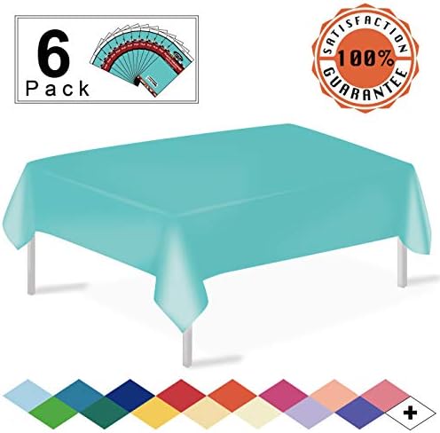 Aqua Plastic Tablecloths Disposable Table Covers 6 Pack Premium 54 x 108 Inches Table Cloth for Rectangle Tables up to 8 Feet and for Picnic Birthdays Weddings any Events Occasions, PEVA Material
