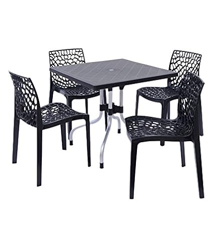 Dzyn Furnitures Supreme Outdoor Set (4 Web Chairs + 1 Olive Table) Black