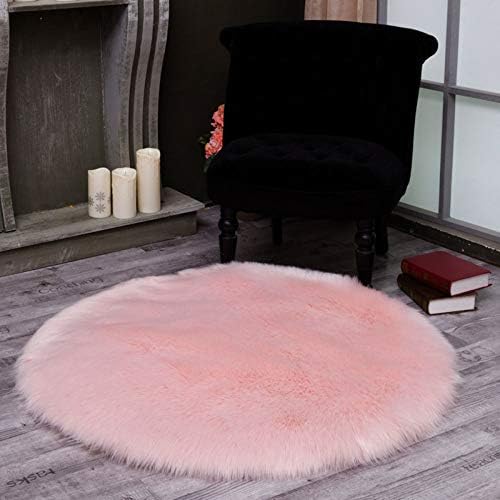 DUANG Lambskin Fur Rug Carpet Round 5-6cm Washable Artificial Wool Area Rugs Gift for Birthday，Photo Prop，Non Slip Mat,LightPink-140cm/55