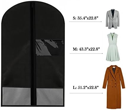 Breathable Dust-Proof Garment Bag with Clear Window and 2 Mesh Pockets, 35"x22.8" Anti-Moth Durable Oxford Cloth Suit Covers with Zipper for Suit, Dresses, Linens, Storage or Travel(S, Black)