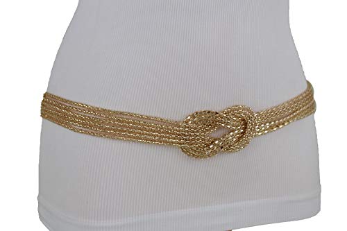 TFJ Women Fashion Belt Metal Chain Hip High Waist Infinity Braided S M Gold