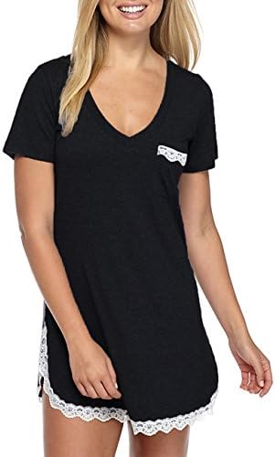 GUANYY Women's Nightgown Cotton Sleepshirt Sexy Lace Chemise Sleepwear
