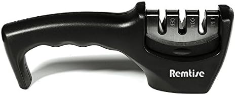 Remtise 3 Stage Knife Sharpener, Professional Sharpening System for Kitchen Knives in All Sizes (Black)
