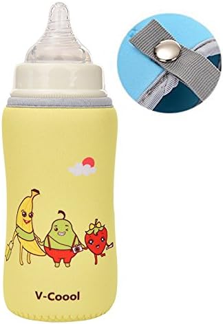 V-Coool Baby Bottle Sleeve with Strap for Glass,Shock and Crash Protects,Neoprene Thermal Insulation for Infant Breastmilk Bottles,8oz,Yellow