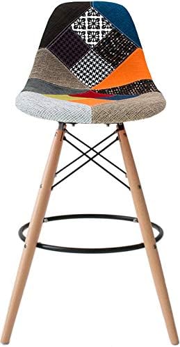 2xhome - Multicolor - 26" Seat Height Modern Upholstered Bar Stool Barstool Counter Stools with Back and armless Natural Legs Wood Eiffel Legs Dowel-Leg