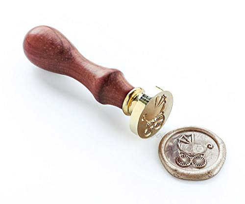 VOOSEYHOME Cute Baby Pram Carriage Wax Seal Stamp with Rosewood Handle, Decorating on Invitations Snail Mails Envelopes Sealers Letters Cards Gift Packings for Baby Birthday Themed Parties Signatures