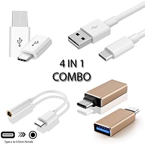 ABADRO 4-in-1 Plastic C Type to USB OTG Adaptor Connector with Type C OTG with Type C Data Charging Cable and Type C to 3.5mm Audio Jack for Google Pixel