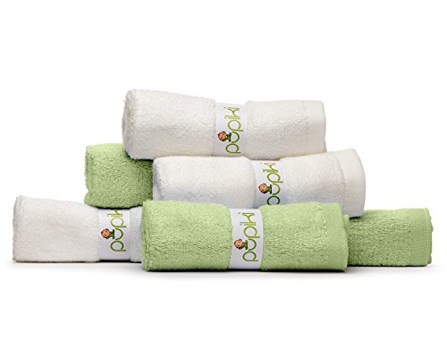 Pupiki Premium Baby Washcloths 6 Ultra-Soft Hypoallergenic 100% Organic Bamboo from rayon fiber Baby bath Washcloth Face towels Absorbent 10X10 Newborn Towel Pack Unisex Baby Shower Gift White & Green