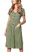 Angashion Women's Dresses-Short Sleeve V Neck Button T Shirt Midi Skater Dress with Pockets Grey Green