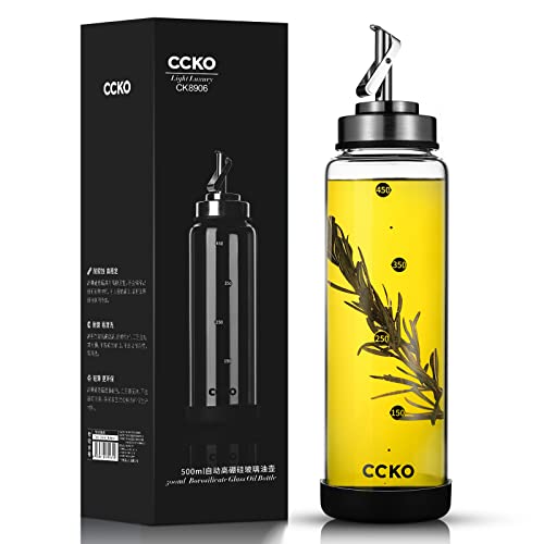 Glass Olive Oil Dispenser Bottle Leakproof Oil Dispenser with Stainless Steel Spouts High Temperature Resistant 17oz Cooking Oil and Vinegar Cruet Dispenser Bottle…