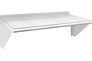 HARDURA RESTAURANT EQUIPMENT HARDURA Stainless Steel Shelf 14" x 36", 275lb Commercial Shelves Wall Mount Metal Shelving with Backsplash and Brackets for Kitchen, Restaurant, Laundry Room and Home