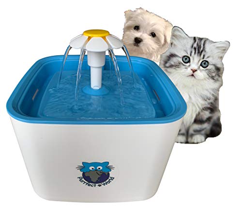 Purrfect World Cat and Dog Water Fountain w/Carbon – Ion Exchange Filter : 84 Oz / 2.5L Capacity : Provides Fresh Filtered Water for Your Pet