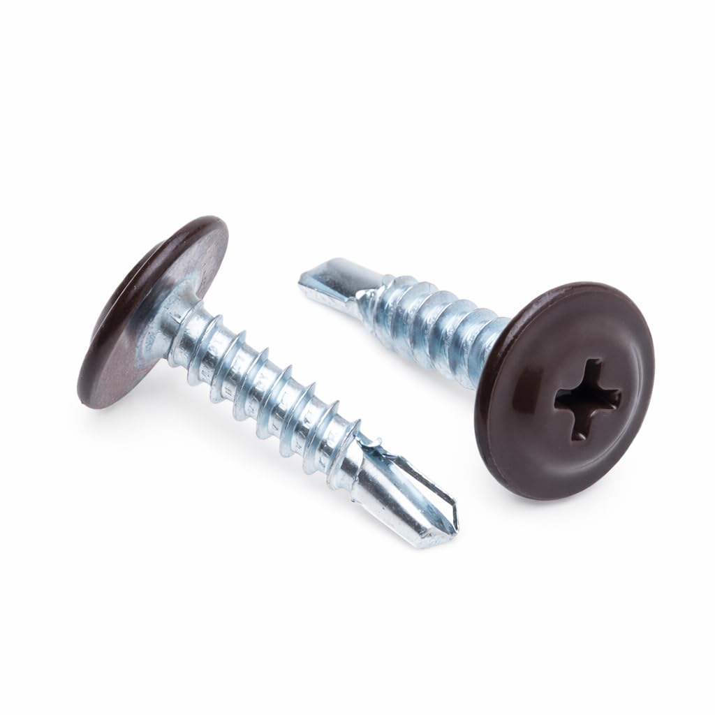 4.2 mm x 19 mm Multi-color Self-tapping, Self-drilling Montage Screws Phillips, Fine Thread and Flat Head, Powder Coated RAL8017 Chocolate brown, Hardened Steel Screws for Thin Steel Parts (250 pcs)