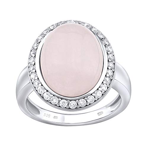 SILVEGO - JST14941 – Bague Femme - Argent 925/1000 – avec Quartz Rose Véritable et Oxyde de Zirconi…