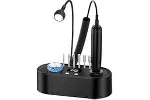 PULENADRI Electric Nail Drill Machine, 40000RPM Professional E File Nail Drill Kit for Gel Acrylic Nails,High Speed Low Vibration Low Heat Nail Grinding with LED Light, 7 Bits, F/R Rotation, LCD Screen (Black)
