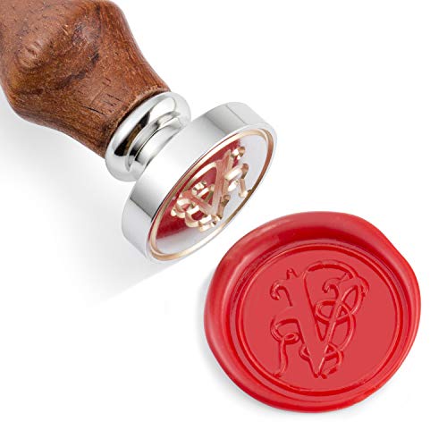Mceal Vintage Wax Seal Stamp Kit, Silver Seal with Rosewood Handle, Gothic Letter V - Thumbnail 2