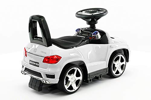 Moderno Kids Mercedes GL63 AMG Baby Toddler Ride-On Push Car Stroller Convertible to Foot to Floor Toy + Padded PU Leather Seat + Integrated MP3 Music Player + Working LED Lights (White)