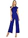 Romwe Women's Sexy Casual Sleeveless Ruffle Trim Wide Leg High Waist Long Jumpsuit Blue L