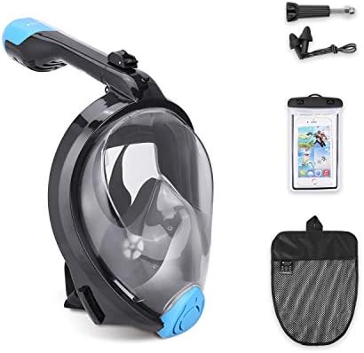 MARNUR Foldable Full Face Snorkel Mask with 180°Panoramic View, Detachable Camera Mount, Mesh Bag, and Anti-fog Design for Adults and Youth