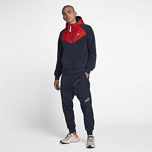 Nike Men's Sportswear Full Zip Hoodie Obsidian/Habanero Red/Sail Size X-Large